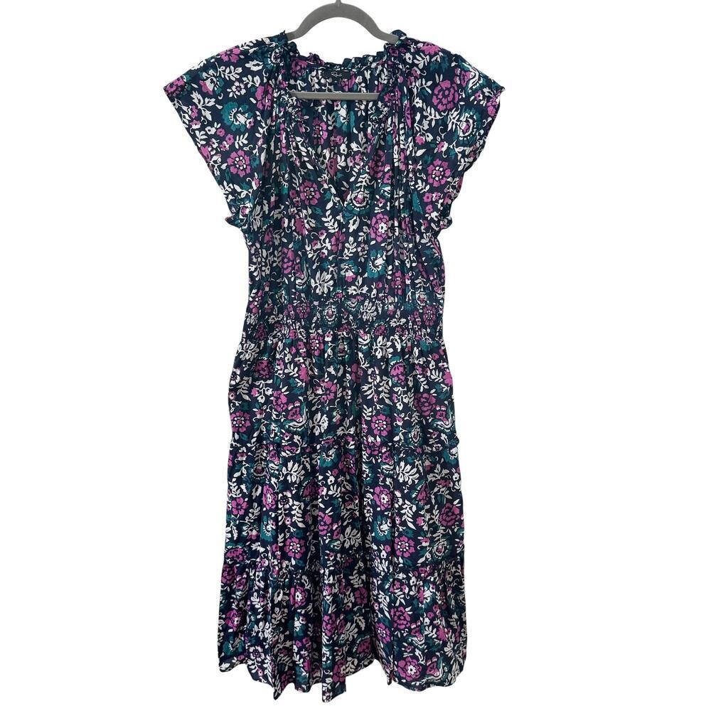 Rails Amellia Midi Dress in "Woodblock Floral" 100% Cotton Blue Size XL - Picture 5 of 13
